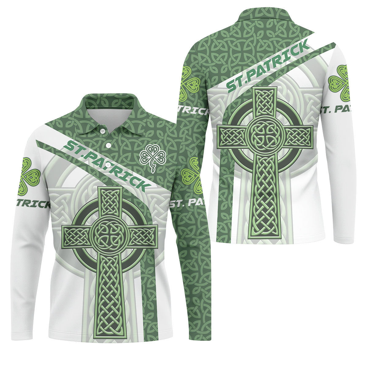 St Patrick's Day Celtic Knotwork Pattern Shamrock Golf Shirt, Polo Shirts For Men, Golf Shirts For Men