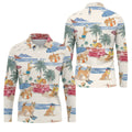 Tropical Shiba Inu Beach Pattern Hawaiian Golf Polo, Golf Tops For Men, Golfing Apparel
