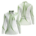 Geometric Line Wavy Line Green And White Women's Golf Tops, Ladies Golf Shirts, Women's Polo Shirt