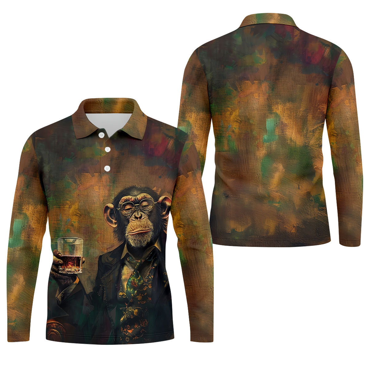 Monkey Gentleman Vintage Oak Hawaiian Golf Polo, Golf Tops For Men, Golfing Apparel