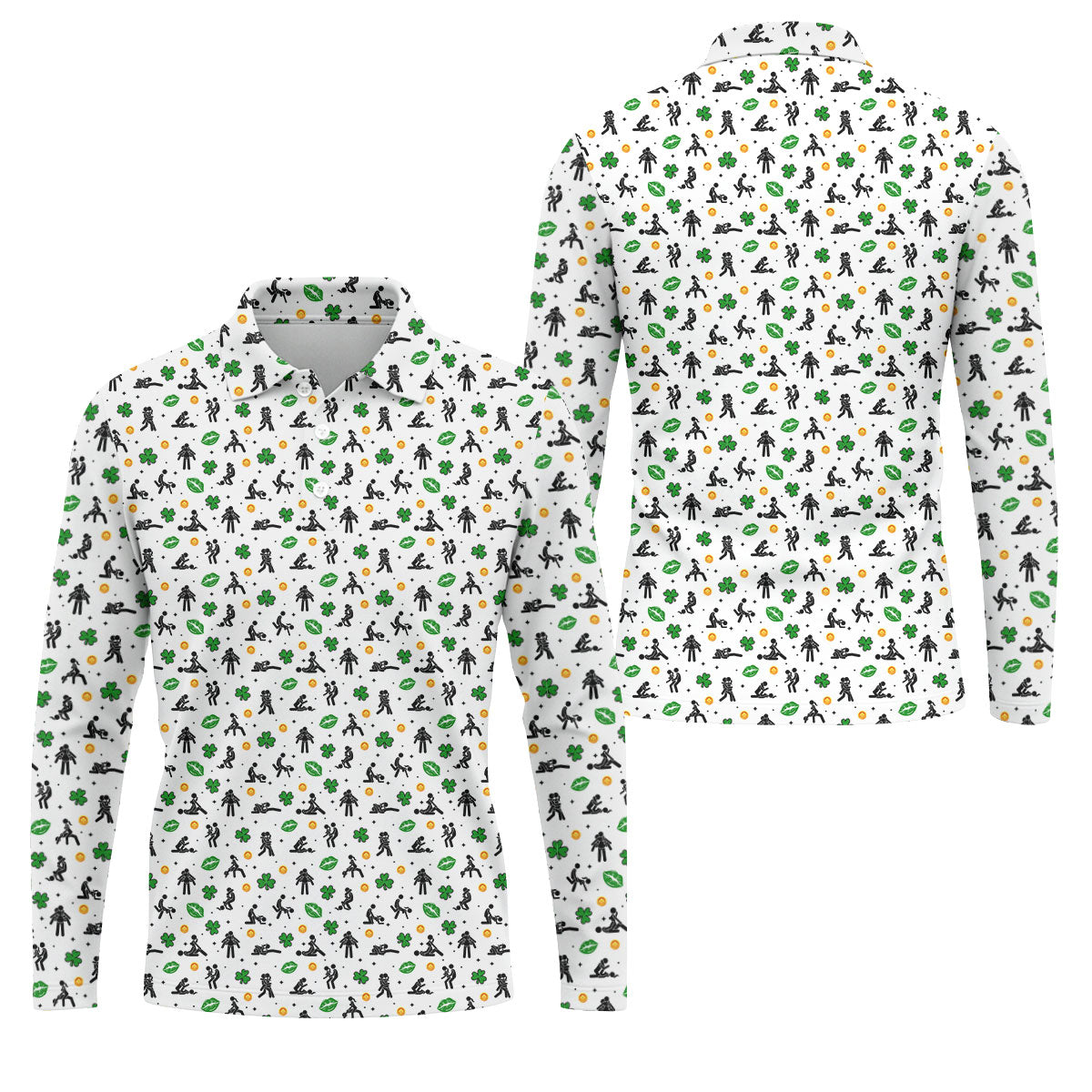 Funny Stick Figure Naughty Position Shamrock St Patrick's Day Golf Shirt, Performance Golf Shirt, Polo Shirts For Men