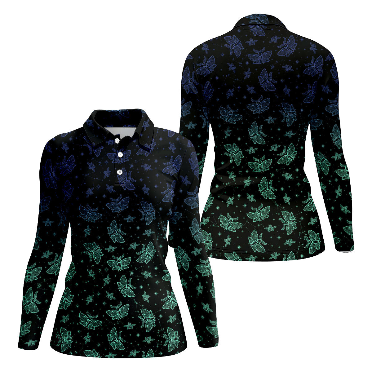 Celestial Moth Hawaiian Golf Shirt, Retro Golf Shirt, Halloween Golf Shirt, Women's Golf Tops