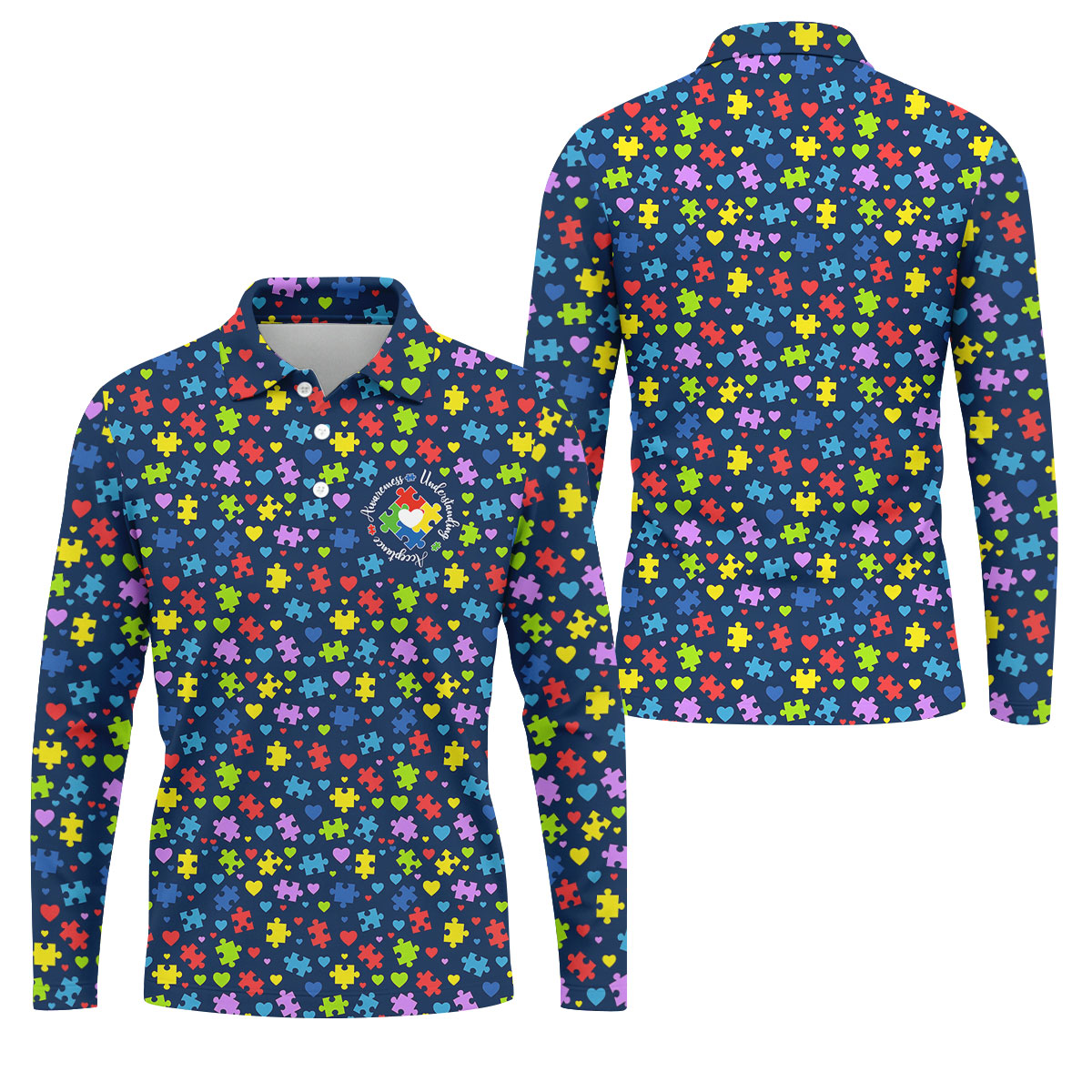Awareness Understanding Acceptance Autism Puzzle Navy Men's Polo Shirt, Autism Awareness Shirt, Golf Shirts For Men