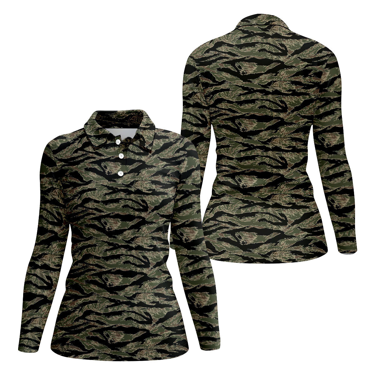Rhodesian Tiger Stripe Camo Hawaiian Golf Shirt, Women's Golf Tops, Ladies Golf Shirts