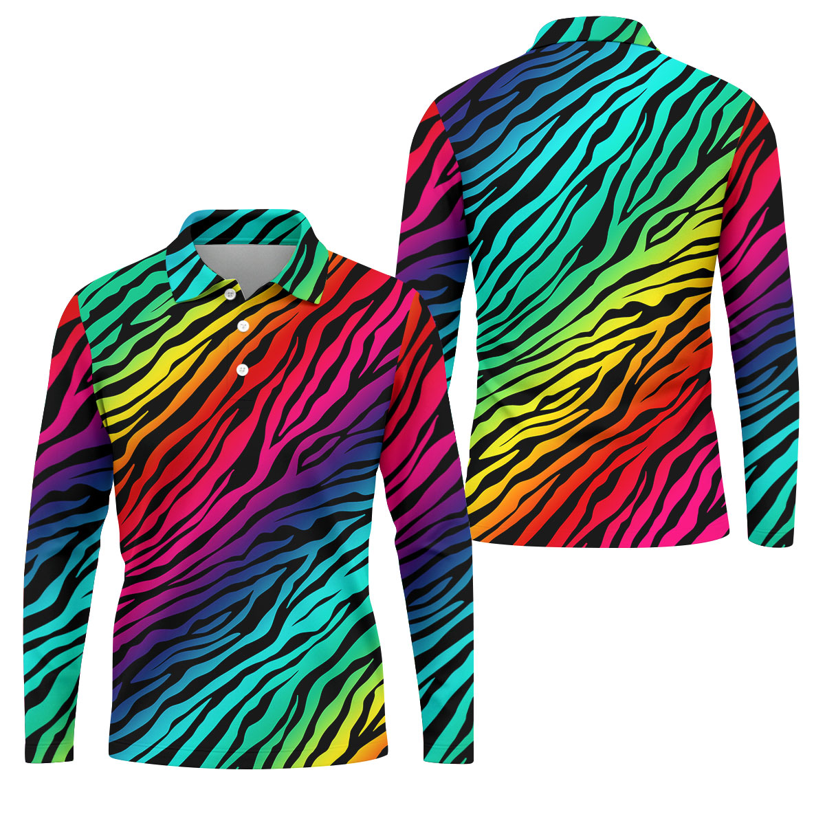 Rainbow Gradient LGBT Support Zebra Pattern Golf Tops For Men, Pride Month Golf Shirts For Men