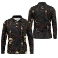 Gothic Raven Black Cat Skull Halloween Polo Shirt, Golf Shirts For Men, Mens Golf Apparel