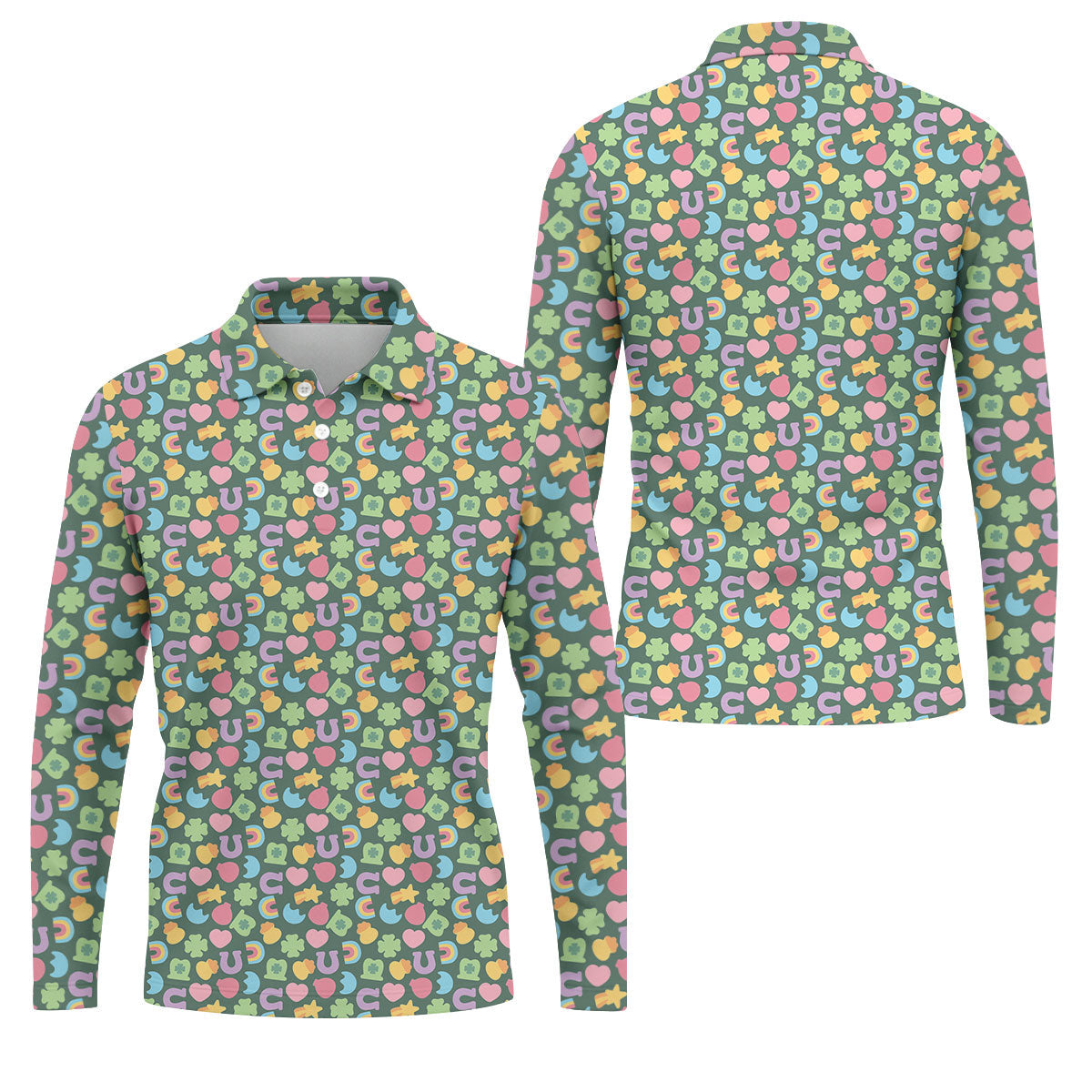 St Patrick's Day Lucky Charms Green Golf Shirt, Cute Golf Outfit, Polo Shirts For Men, Golf Shirts For Men