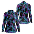 Funny Black Cat Purple Blue Gradient Hawaiian Golf Shirt, Golf Shirt For Women