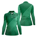 Green And White Striped Pattern Women's Golf Tops, Performance Golf Shirt, Ladies Golf Shirts