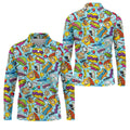 Comic Pattern Hawaiian Golf Shirt, Retro Style Men's Golf Shirt, Polo Shirts For Men