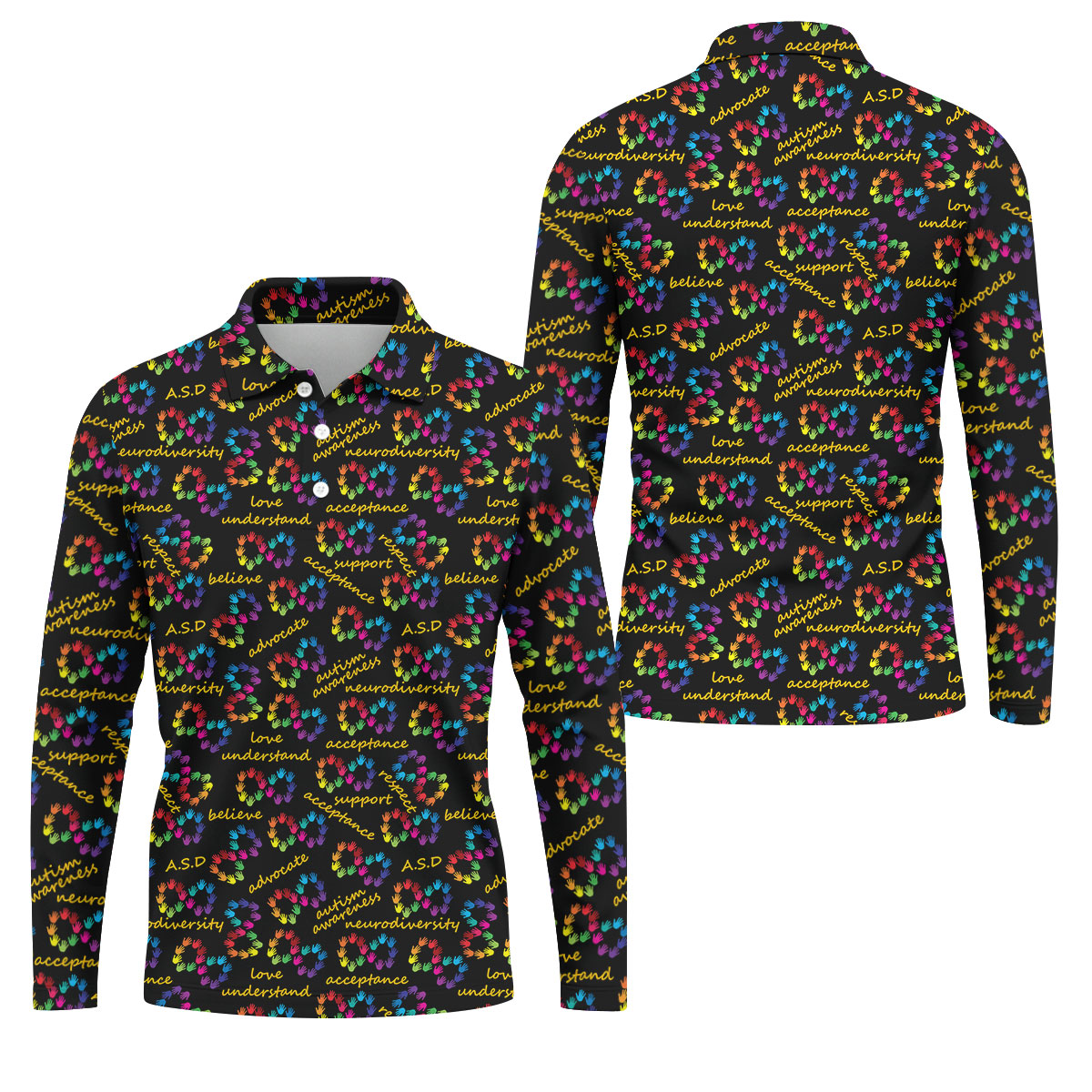 Rainbow Infinity Symbol Autism Awareness Colorful Handprint Golf Shirts For Men, Polo Shirts For Men