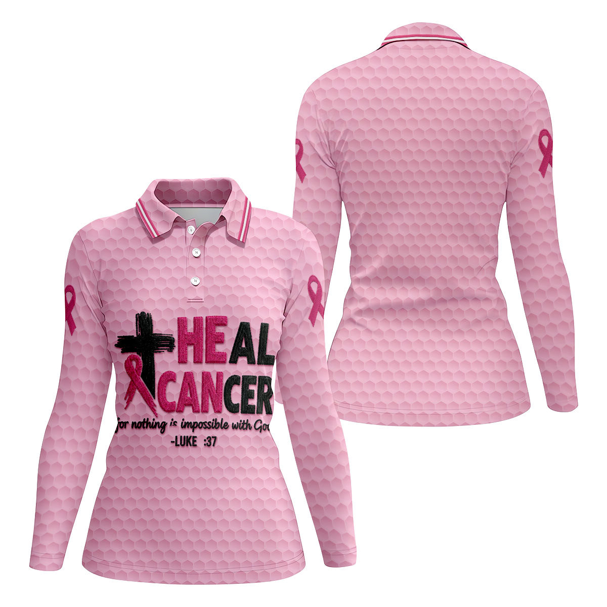 Heal Cancer Faith Pink Breast Cancer Awareness Shirt, Womens Golf Polo, Golf Shirts For Women