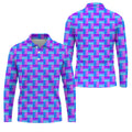 Purple Blue Gradient Checkered Pattern Golf Shirt, Mens Golf Polo, Printed Golf Shirts, Golf Polo Shirts For Men