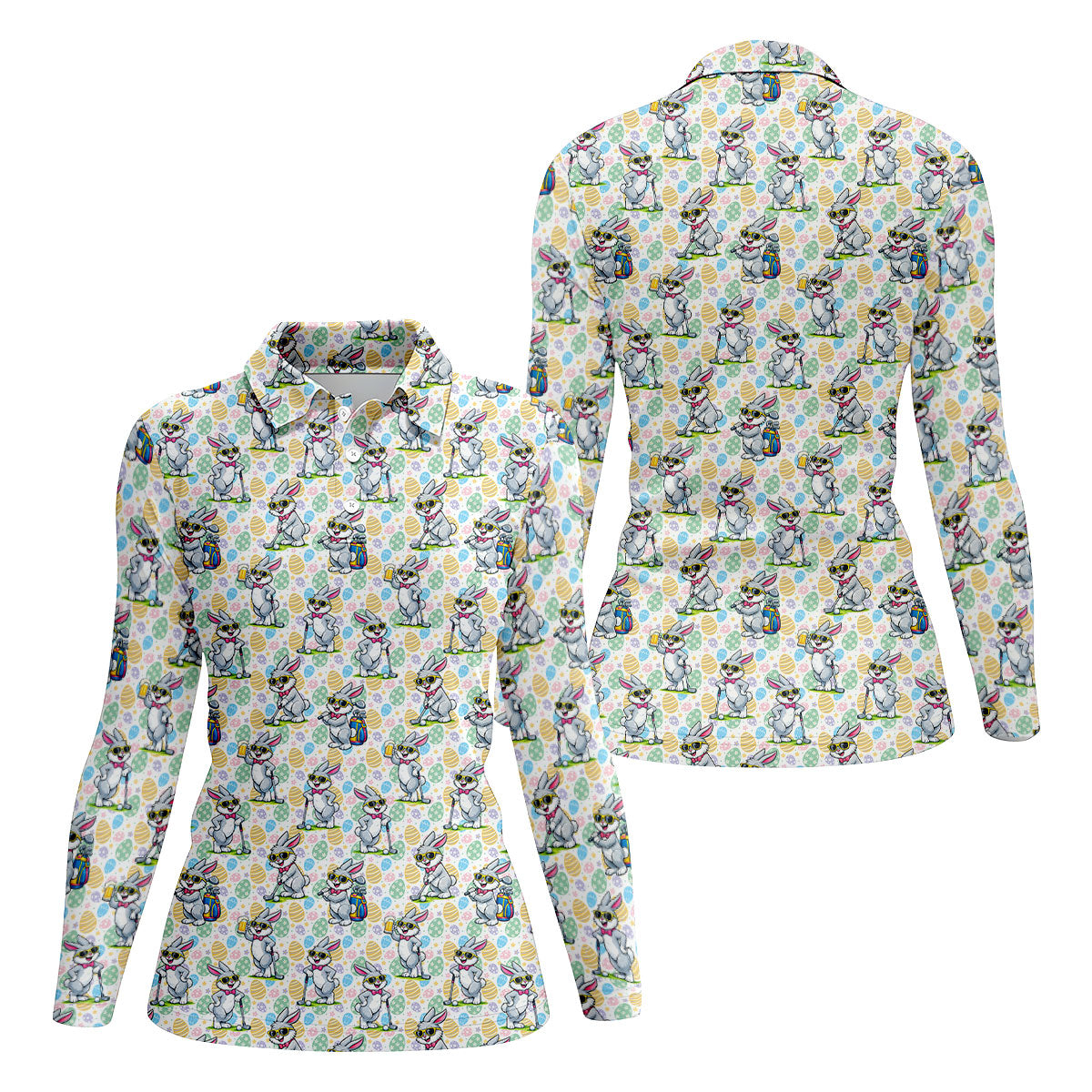 Funny Easter Bunny Golf And Beer Women Golf Top, Fun Women's Golf Shirts, Ladies Golf Shirts