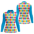 Retro Argyle Diamond Checkered Golf Shirt, Golf Polo For Women, Printed Golf Shirt