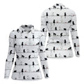 Cute Black and White Cats Pattern Golf Shirt, Women's Golf Tops, Golf Shirts For Women