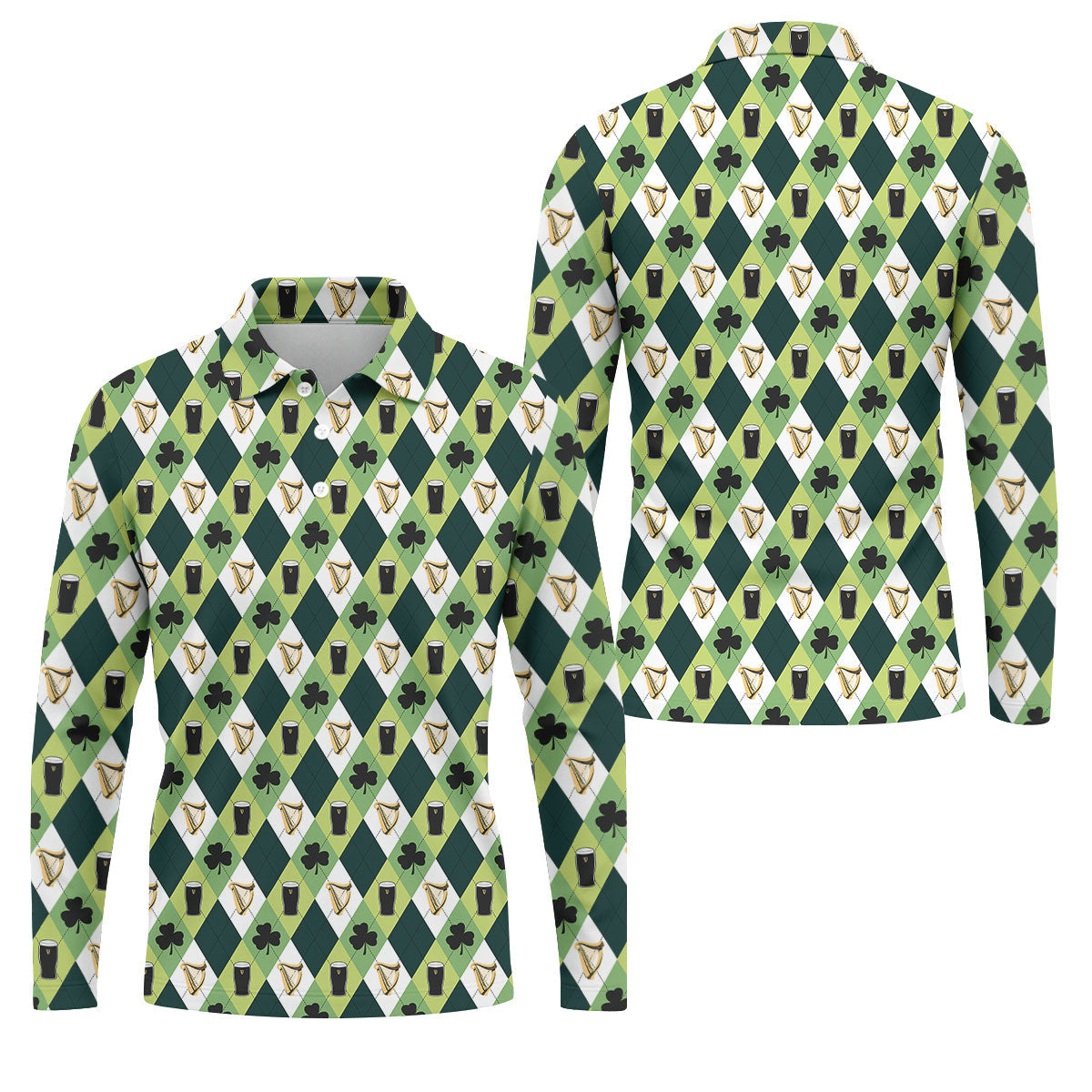 Green And White Argyle Pattern Beer St Patrick's Day Golf Shirt, Golf Tops For Men, Polo For Men