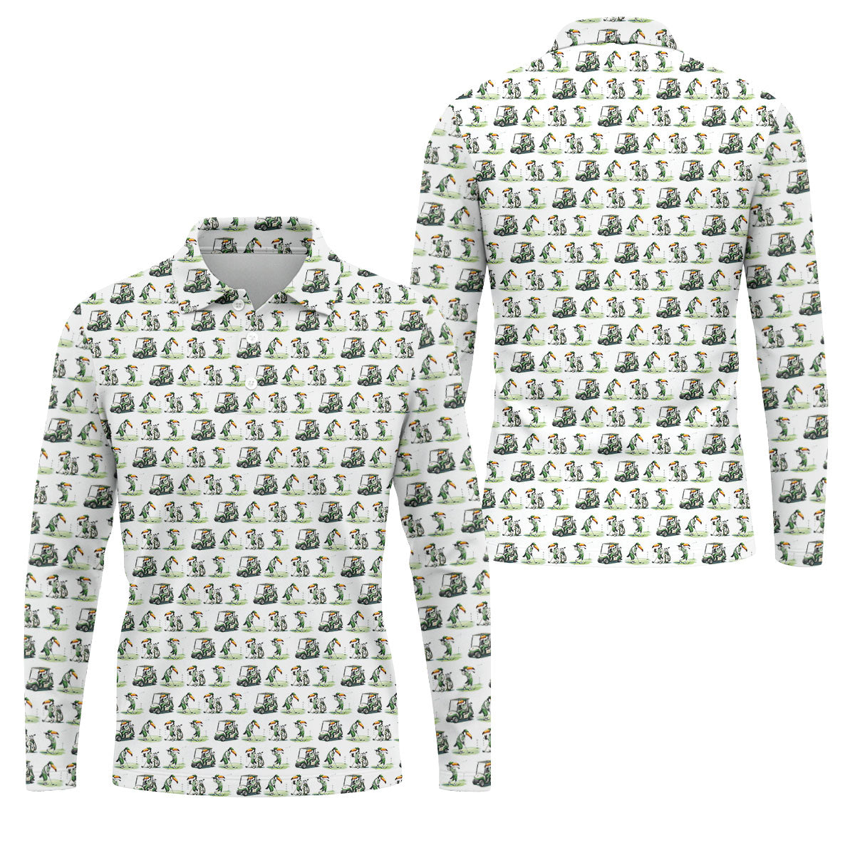 Funny Toucan Golf Pose White And Green Golf Tops For Men, Polo Shirts For Men, Golf Shirts For Men