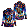 Pizza Space Cat Rainbow Dinosaur Hawaiian Golf Shirt, Women's Golf Tops, Ladies Golf Shirts