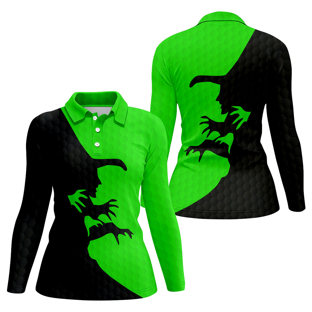 Green Witch Silhouette Halloween Golf Shirt, Halloween Shirt For Women, Women's Halloween Apparel