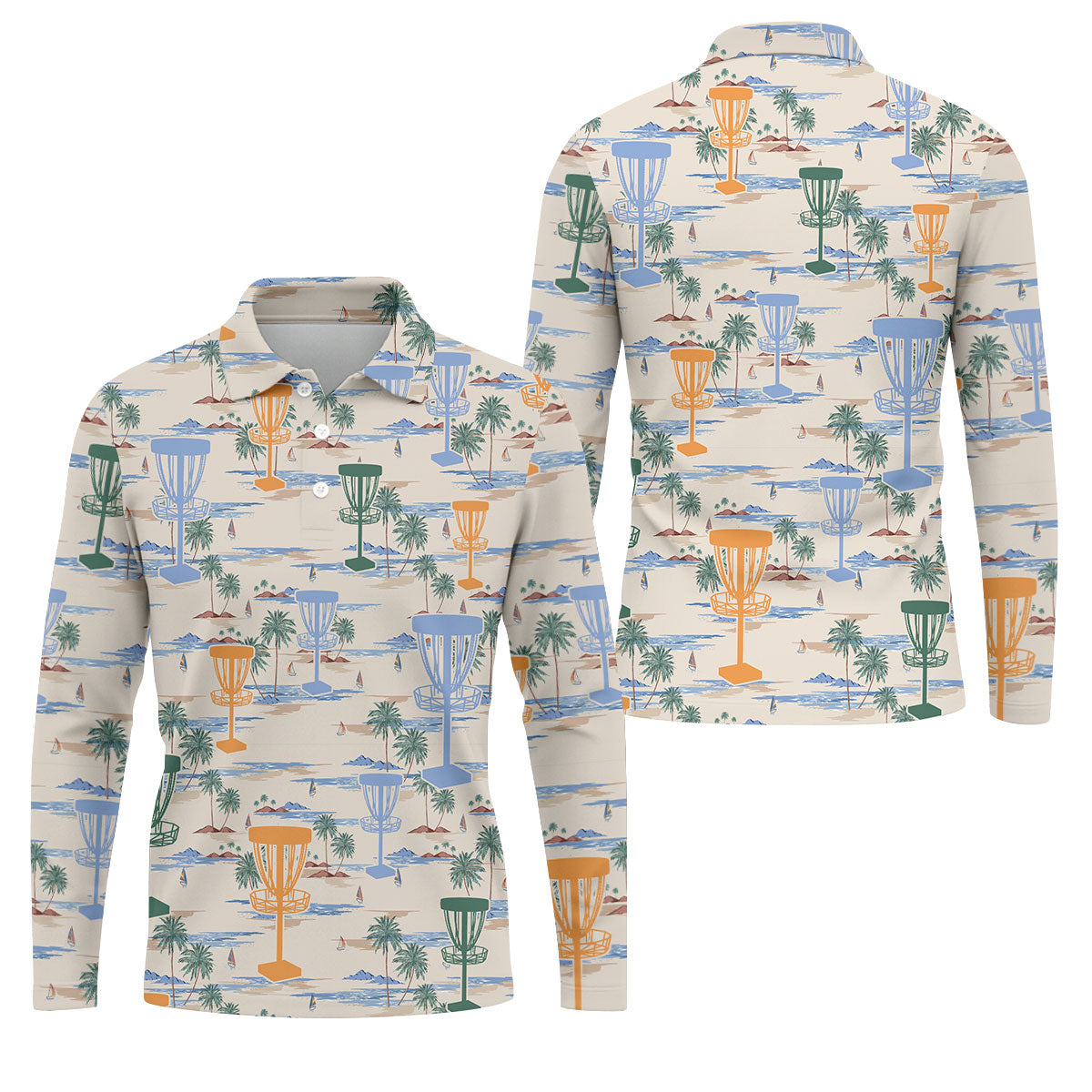 Beach Disc Golf Basket Pattern Polo Shirt, Hawaiian Golf Shirt, Golf Polo Shirts For Men