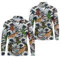 T Rex Surfing Great Wave Golf Polo Shirt, Men's Golf Shirt, Printed Golf Shirts