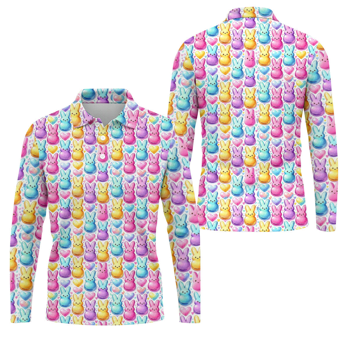 Easter Bunny Jelly Effect Seamless Pattern Golf Shirts For Men, Men's Funny Golf Shirts, Polo Shirts For Men