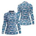 Blue Ocean Wave Pattern Golf Shirt, Women’s Golf Tops, Golf Shirts For Women, Printed Golf Shirt