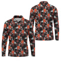 Orange Hibiscus Black Hawaiian Golf Shirt, Summer Vibe Golf Shirts For Men