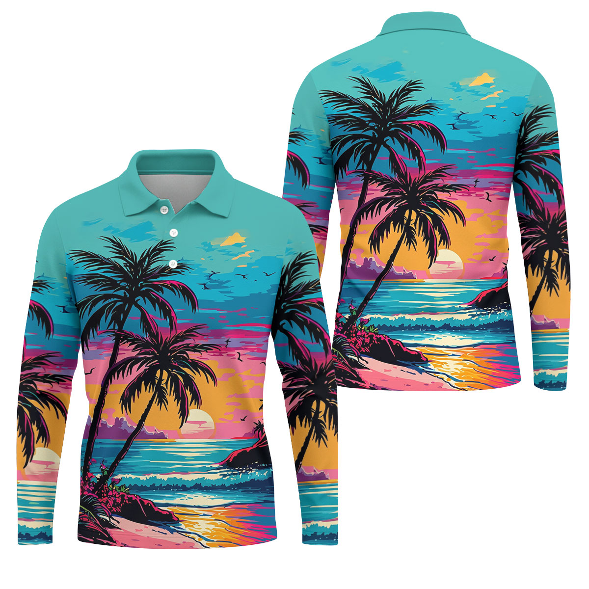 Tropical Sunset Palm Tree Hawaiian Golf Shirt, Men’s Golf Shirt, Golf Shirts For Men