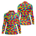 Colorful Handprints Autism Awareness Puzzle Golf Shirt For Women, Ladies Golf Shirts, Women's Polo Shirt