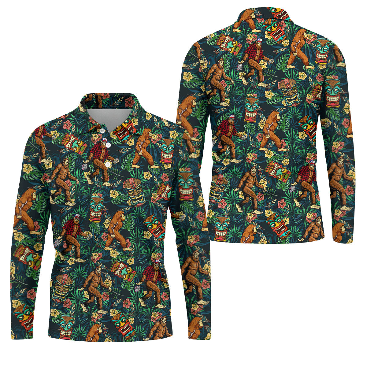 Bigfoot Tropical Tiki Resort Pattern Design Hawaiian Golf Polo, Golf Tops For Men, Golfing Apparel