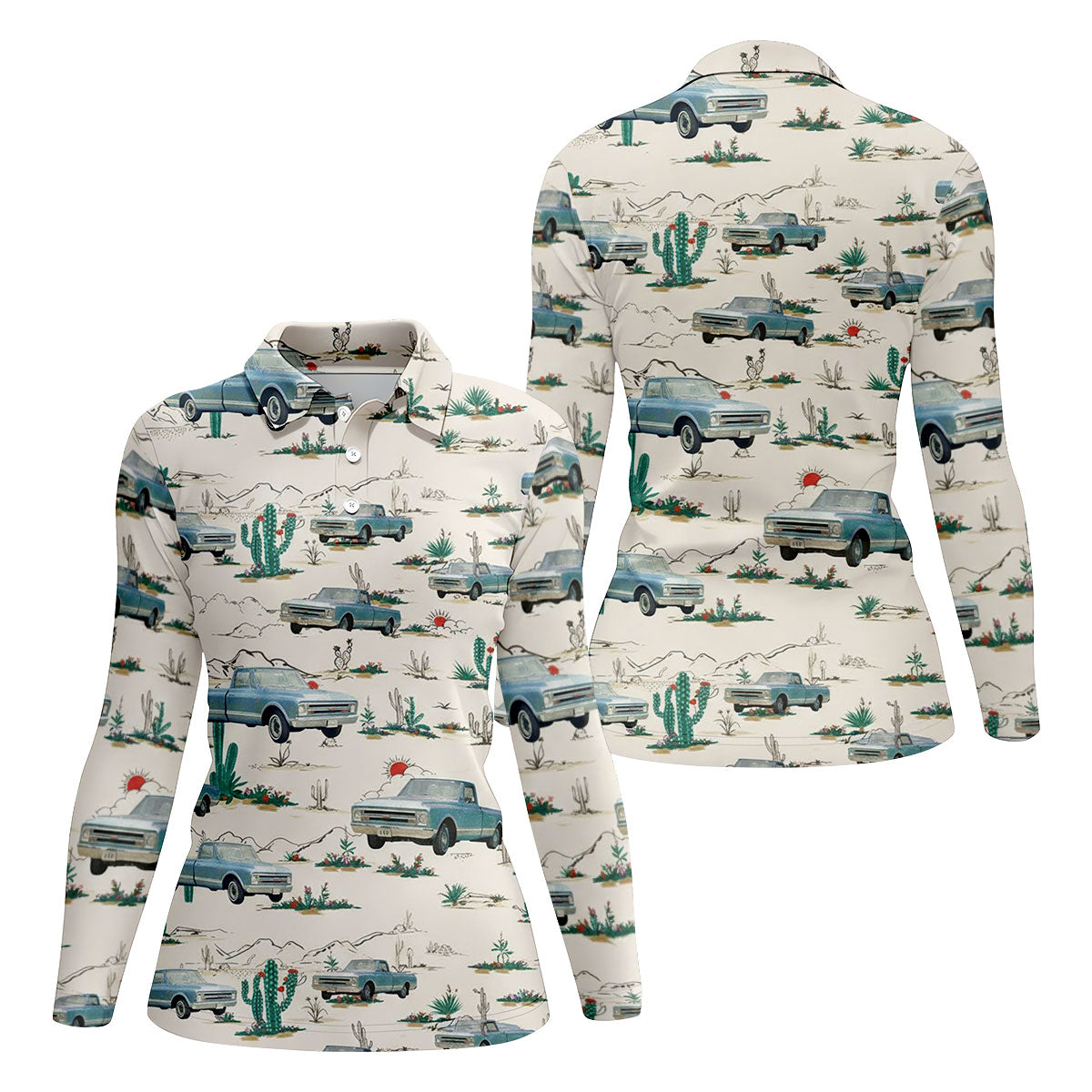 Personalized Truck Golf Shirt, Custom Vehicle Tropical Pattern, Golf Shirt For Women