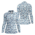 Blue Rose Floral Heart Pattern Golf Shirt, Women's Golf Tops, Golf Polo For Women