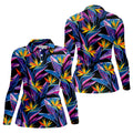 Vibrant Tropical Flowers and Exotic Jungle Leaves Hawaiian Golf Polo, Golf Tops For Women, Golfing Apparel