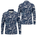 Line-art Sketches Sci-Fi Spacecraft Dark Navy Golf Shirts For Men, Polo Shirts For Men, Golfing Apparel