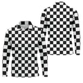 Black White Checkerboard Golf Shirt, Racing Flag Men's Golf Polo, Polo Shirts For Men
