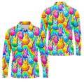 Colorful Easter Peeps Rainbow Pattern Golf Shirts For Men, Cute Golf Outfit, Polo Shirts For Men