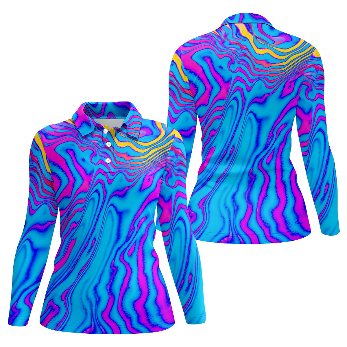 Neon Psychedelic Zebra Pattern Vintage Hawaiian Golf Shirt, Women's Golf Tops, Ladies Golf Shirts
