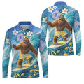 Surfing Bigfoot Riding Ocean Waves Design Hawaiian Golf Polo, Golf Tops For Men, Golfing Apparel