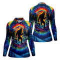 Tie Dye Bigfoot Fishing Forest Golf Shirt, Women’s Golf Apparel, Golf Tops For Women