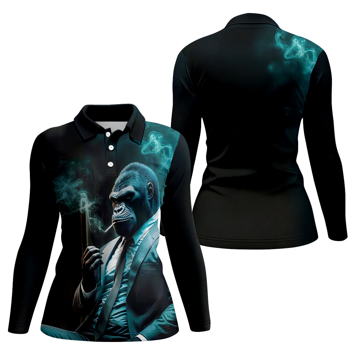 Gorilla Executive Midnight Smoke Hawaiian Golf Shirt, Women's Golf Tops, Ladies Golf Shirts