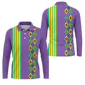 Fleur De Lis Argyle Pattern Purple Green Gold Stripes Golf Tops For Men, Polo Shirts For Men, Golf Shirts For Men