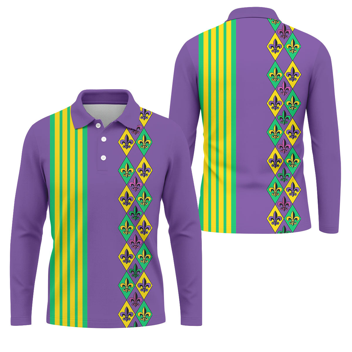 Fleur De Lis Argyle Pattern Purple Green Gold Stripes Golf Tops For Men, Polo Shirts For Men, Golf Shirts For Men