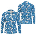 Japanese Wave Golf Shirt, Ocean Wave Pattern Men's Golf Polo, Polo Shirts For Men