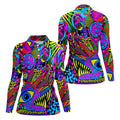 Neon Psychedelic Abstract Eye Pattern Golf Shirt, Women's Golf Tops, Women’s Golf Apparel, Performance Golf Shirt