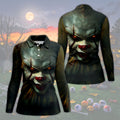 Scary Clown Face Halloween Polo Shirt, Golf Tops For Women, Women’s Golf Apparel