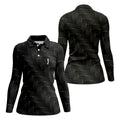 Black And Gold Geometric 3D Pattern Women's Golf Tops, Golf Shirt For Women, Ladies Golf Shirts