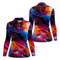 Colorful Broken Glass Abstract Golf Polo Shirt, Golf Tops For Women, Performance Golf Shirt