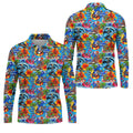 Blue Tropical Skeleton Surfer Pattern Golf Polo Shirt, Men's Golf Shirt, Golf Polo Shirts For Men